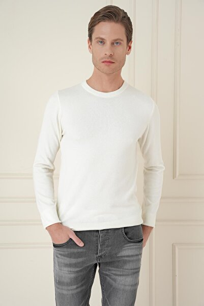 Efor TR 875 Slim Fit Ekru Klasik Triko