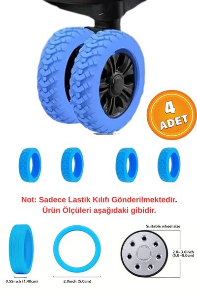 İstisna 4 Adet Mavi Bavul Tekerlek Kılıfı Valiz Tekerleği Silikon Aşınmaya Da...