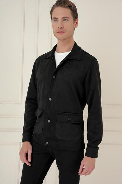 Efor Comfort Fit Mono Yaka Kapaklı Cep Casual Siyah Ceket C 699