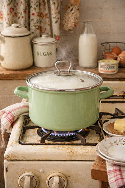 EBRULİEMAYE Mint Enamel Pot 2.5 Liters 20 cm Diameter Milk Yogurt Soup Pot