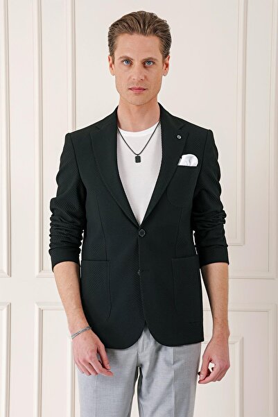 Efor Comfort Fit Torba Cep Şeritli Dokuma Pamuk Casual Siyah Ceket C 670