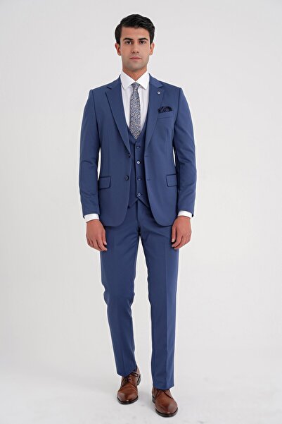 Efor Slim Fit Çift Yırtmaç Doku Desenli Esnek Parlement Yelekli Takım Elbise ...