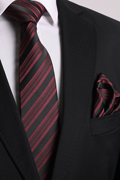 Esgue Χειροποίητο μαντήλι με μοτίβο μπορντό μαύρο ριγέ 7,5 εκ