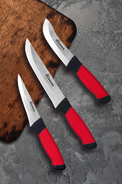 bha Sürmene Kaydırmaz Sap Profesyonel Kullanım Evde Kasap Üç Parça Bıçak Seti...