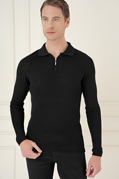 Efor TR 878 Slim Fit Siyah Klasik Triko