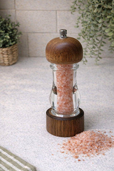 BUCOLIC مطحنة توابل ريفية من الخشب الداكن والزجاج مع وعاء للملح والفلفل