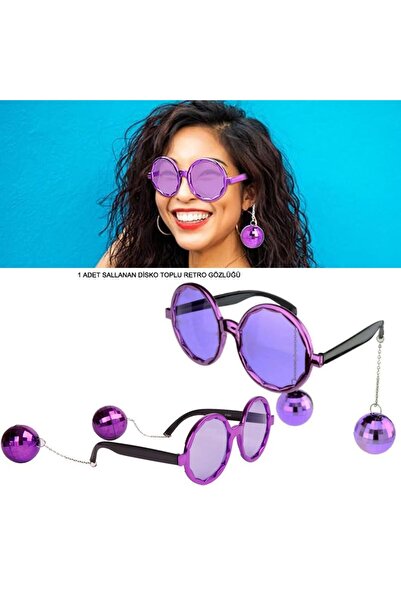partidolu Retro Partisi Sallanan Disko Topları Gözlük Mor Renk 1 Adet hallowb...