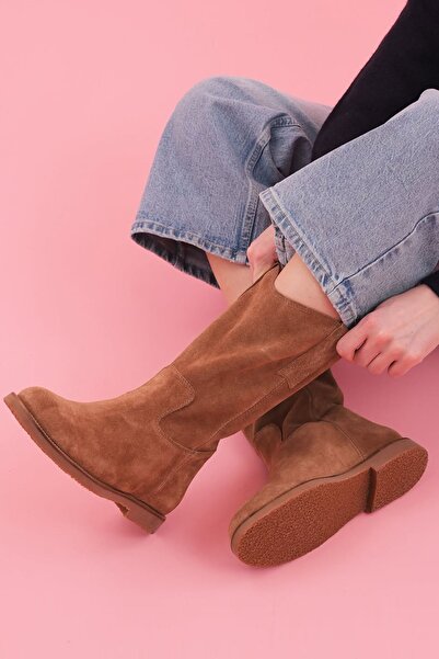 Bueno Shoes Taba Süet Kadın Düz Bot 39wb810