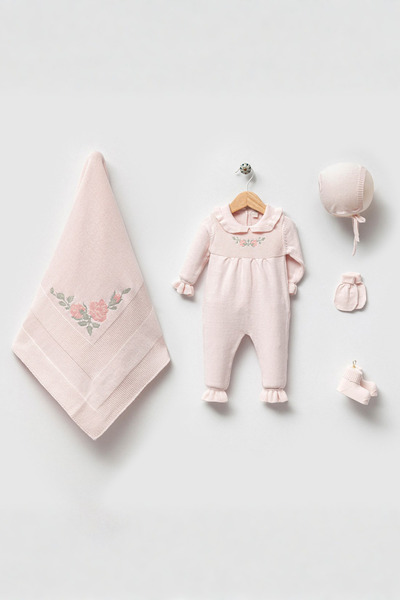 Nipperland Kanaviçe İşlemeli Triko Yenidoğan Hastane Çıkış Seti