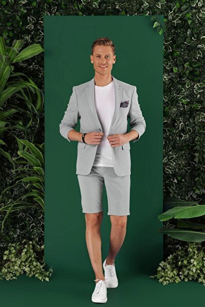 Efor Slim Fit Mono Yaka Esnek Pamuklu Gofre Kumaş Gri Blazer Ceket C 640