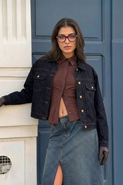 Bluewhite Women's Dark Blue Casual 100% Cotton Jean Jacket