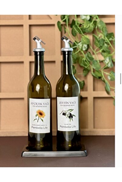 Pembelia Life Siyah Standlı 2'li 750ml Amber Cam Ayçiçekyağı Zeytinyağı Şişes...