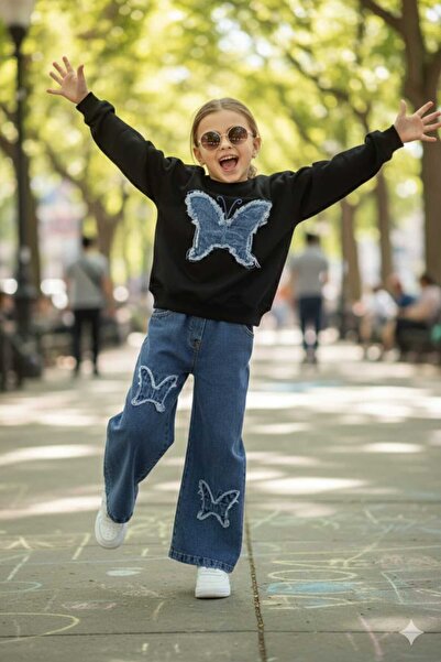 NURTOPU Kız çocuk takımı alt üst set mevsimlik ve gezmelik üst 2 iplik li mev...