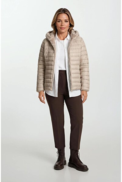 Spazio Ranuccio Çift Taraflı Kapitoneli Peluş Kapüşonlu Mont VİZON