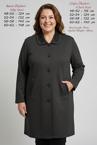 Laden Triko Mevsimlik Çelik Örgü Büyük Beden Nakışlı Taşlı Kap Uzun Hırka Ant...