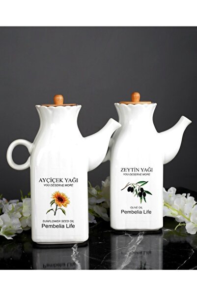 Pembelia Life Etiketli 2'li Kare Porselen 1000ml Yağlık Sirkelik (2'li Yağdan...