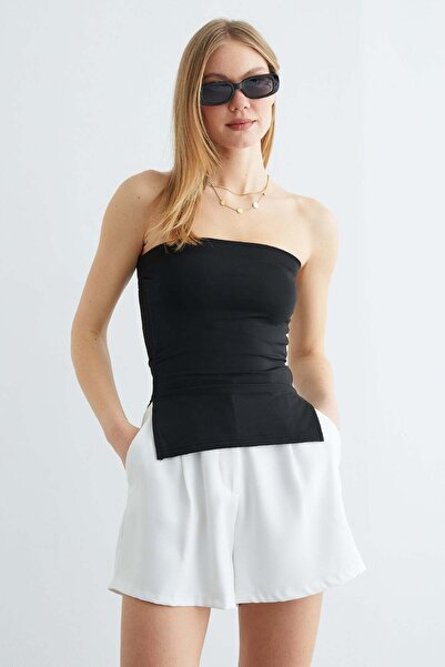 Fulla Moda Βασική μπλούζα στράπλες με σχισμές στο πλάι