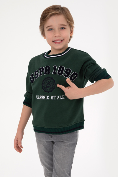 U.S. Polo Assn. Φούτερ για αγόρι σκούρο πράσινο επένδυση fleece με λαιμόκοψη ...