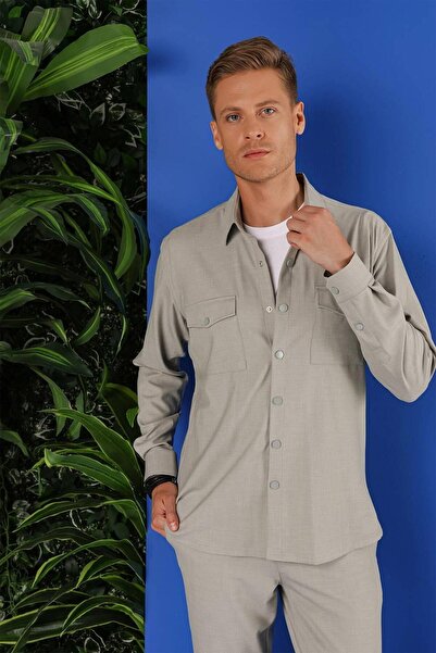 Efor G 1552 Slim Fit Açık Gri Klasik Gömlek