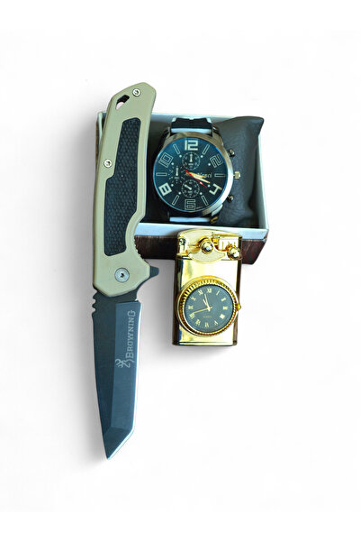 MERTCAN KNİFE 3lü set saatli çakmak erkek kol saati outdoor av ve kamp bıçağı...