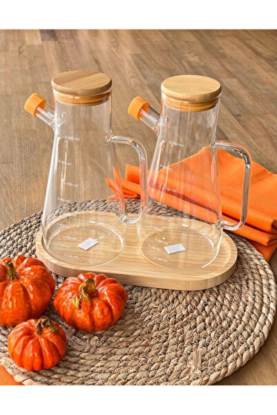 Pembelia Life Bambu Standlı 2'li Borosilikat Cam Yağlık Sirkelik(3'LU YAĞDANL...