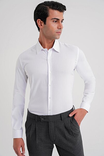 Efor Erkek Slim Fit Beyaz Gömlek GK 737