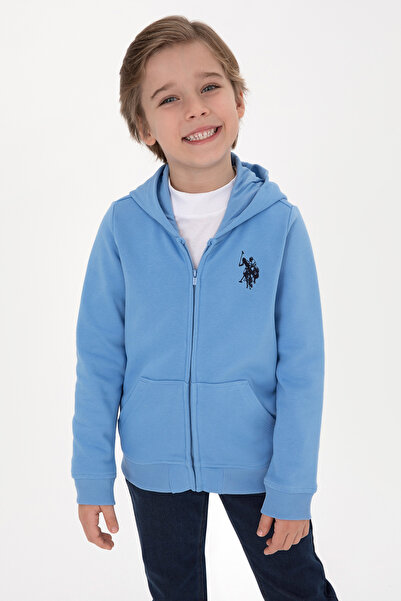 U.S. Polo Assn. Boy's Light Blue Zippered Hooded Sweatshirt 50316706-Vr003