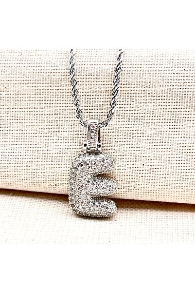 Siya Silver Zirkon Taşlı Burgu Zincirli Tombul Harfli Balon Kolye-gümüş Renk