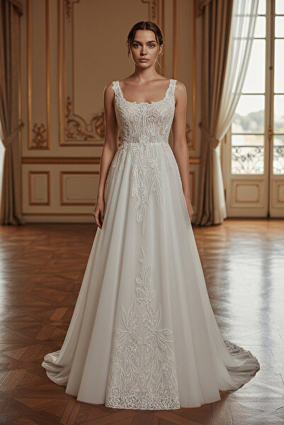 GÖKŞİN MODA Kırık Beyaz Helen Gelinlik