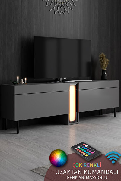 Modatte NOVA TV ÜNİTESİ LED IŞIKLI METAL AYAKLI MODERN TASARIM ANTRASİT TV SE...