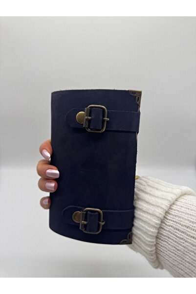 LAYDA دفتر ملاحظات عتيق من الجلد الطبيعي بنسبة 100% باللون الأزرق الداكن