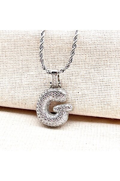 Siya Silver Zircon Stone Twist Chain Chubby Letter Balloon Necklace-Silver Color