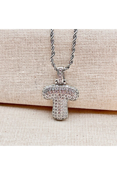 Siya Silver Zirkon Taşlı Burgu Zincirli Tombul Harfli Balon Kolye-gümüş Renk