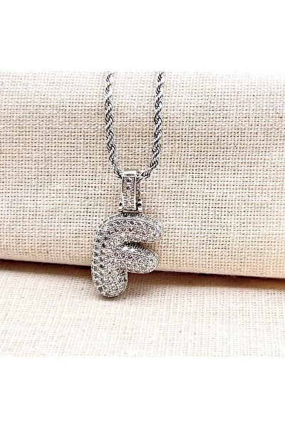 Siya Silver Zircon Stone Twist Chain Chubby Letter Balloon Necklace-Silver Color