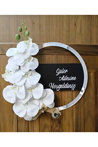 Marka Tasarim Kapı Süsü Ahşap Üzerine Pleksi Gümüş Yazı 30x30cm