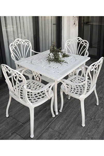 IVF İstanbul model ferforje görünümlü PLASTİK KARE masa ve sandalye takım 4 s...
