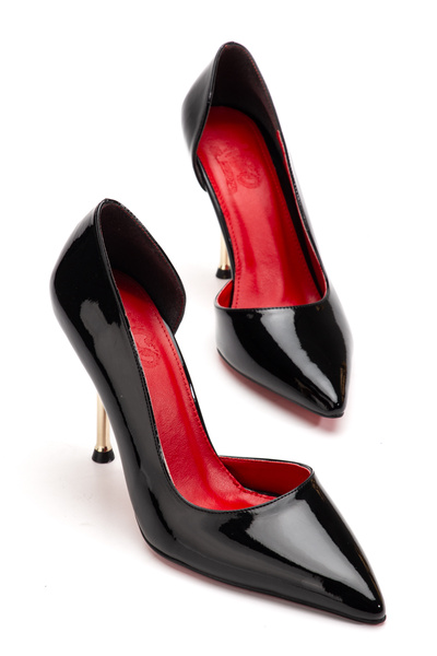 HCO Pantofi stiletto pentru femei cu toc subțire de culoare aurie de 10,5 cm