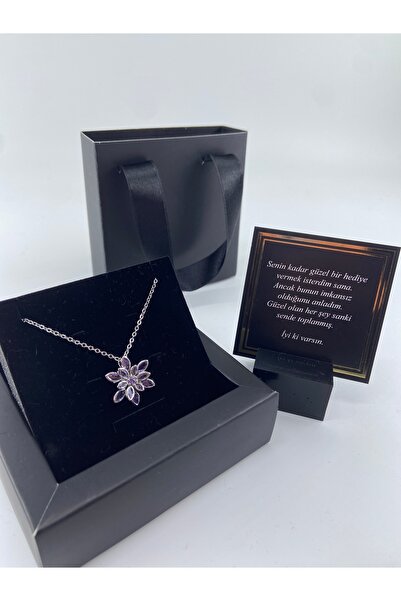 aromahediye Mor Lotus Çiçeği Kolye | Premium Tasarım - Özel Çanta Kutulu | Yı...