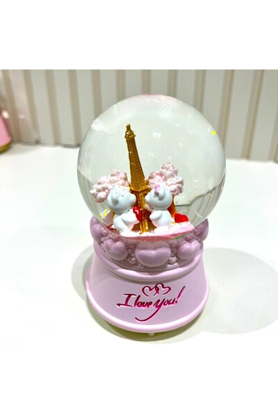 Taşmeran Paris Eyfel KulesiSevgili Ayıcıklı Işıklı Müzikli Orta Boy Kar Küres...