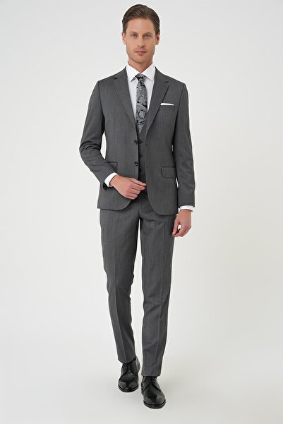 Efor Slim Fit Esnek Yelekli Klasik Füme Takım Elbise Tk 897