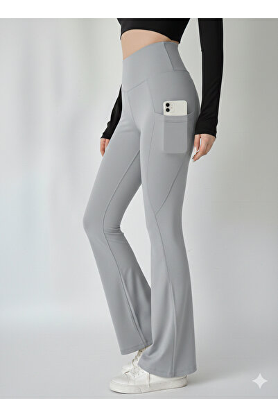 jeneric Women's Gray High Waist Shaping / Sculpting Double Pocket Flared Legg...