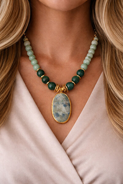 HERCY قلادة من حجر الفيروز الطبيعي|  قلادة من الحجر الطبيعي| حجر طبيعي حقيقي