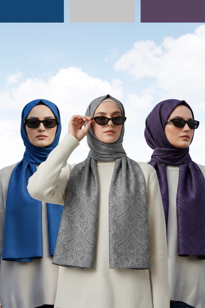 Kamer Scarf Etnik Desen Jakar Şal 3lü Paket