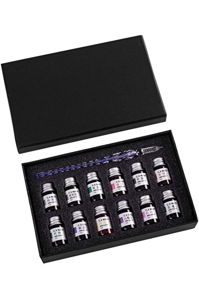 valkyrie Handmade Glass Fountain Pen Calligraphy Inkwell Set with 12 Inks