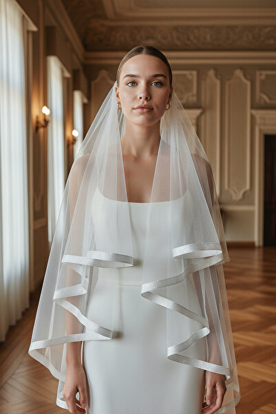 GÖKŞİN MODA طرحة زفاف من الساتان الأبيض الفاتح