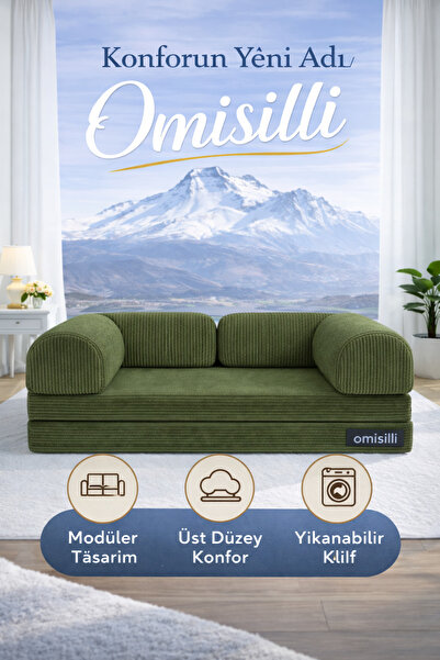OMİSİLLİ Kaymaz Cırt Bantlı Katlanabilir Kanepe Yatak – Fitilli Kadife, Yıkan...