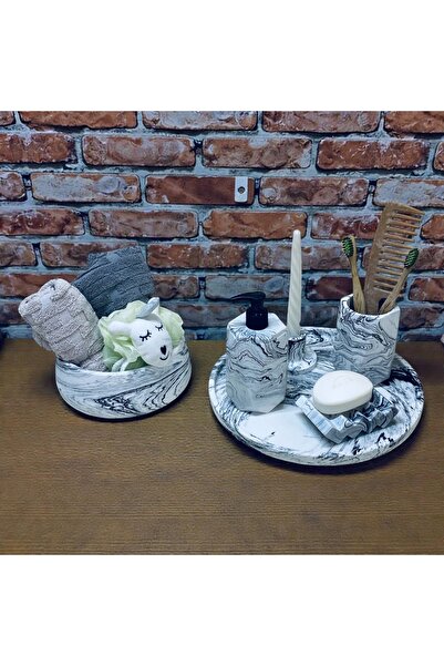 Chiko Mall 6 Parça Mermer Desenli Dekoratif Beton Banyo Seti