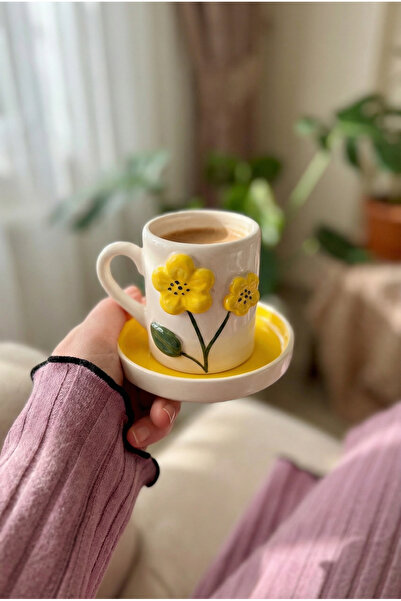 Loomart 2-Person 4-Piece Handmade Coffee Cup Set with Flower Figures