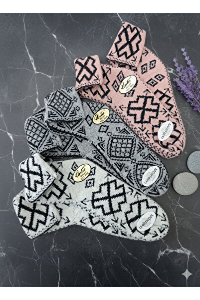 ÜNLÜ ÇORAP جوارب صوفية منسوجة بنقشة كليم 3 أزواج مقاس 36-40