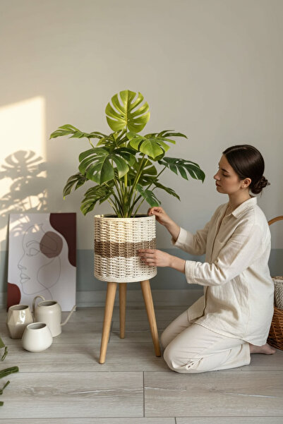 Bohodella Ayaklı Hasır Saksı Sepet Çiçeklik